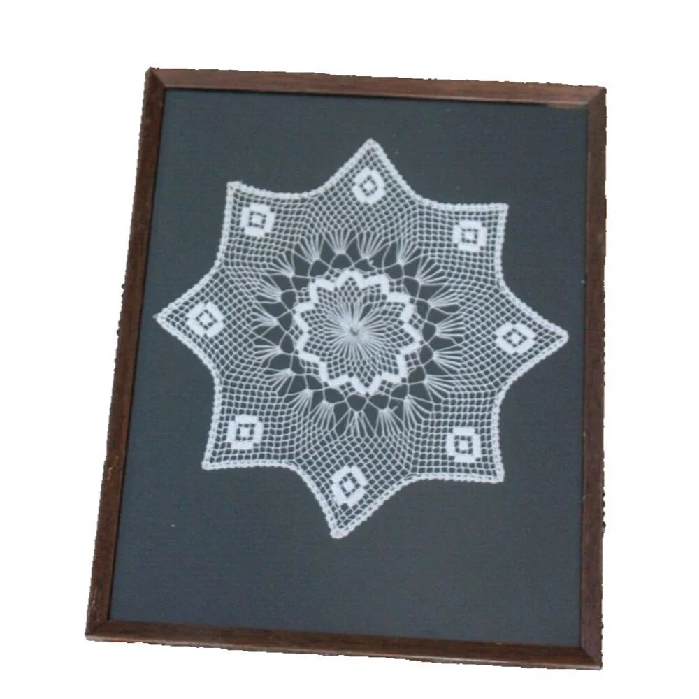 Vintage Handmade Framed Crochet Doily Granny Core Cottage 16